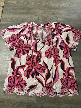 Daniel Rainn Pink & Black Floral Eyelet Tunic Anthropology colab.